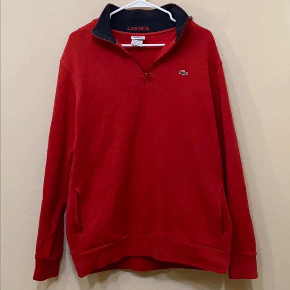 LACOSTE Half zip up hoodie Red large